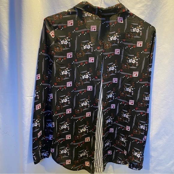 Investments Floral Geometric & Striped Blouse w/Inverted Pleat in Back Size L - Picture 2 of 8